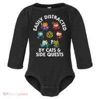 Rpg Gamer Cats Side Quests D20 Dice Nerdy Cat Baby Long Sleeve Bodysuit thumb 0
