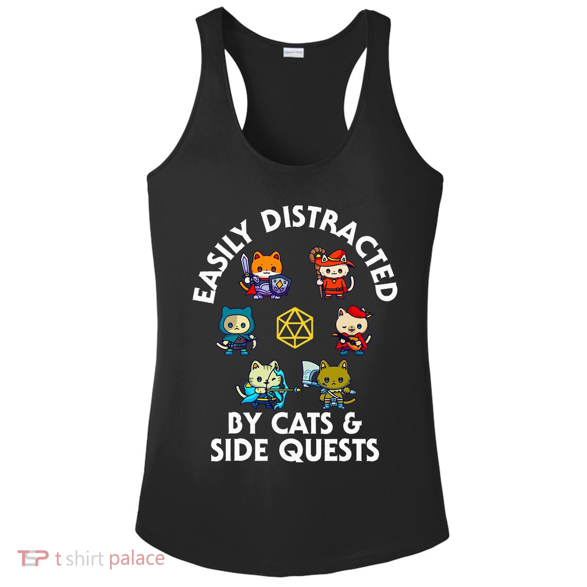 Rpg Gamer Cats Side Quests D20 Dice Nerdy Cat Ladies PosiCharge Competitor Racerback Tank