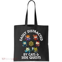 Rpg Gamer Cats Side Quests D20 Dice Nerdy Cat Tote Bag thumb 0