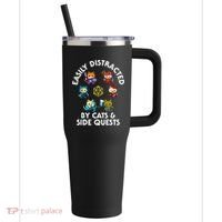 Rpg Gamer Cats Side Quests D20 Dice Nerdy Cat 40oz Vacuum Insulated Stainless Steel Travel Tumbler thumb 0