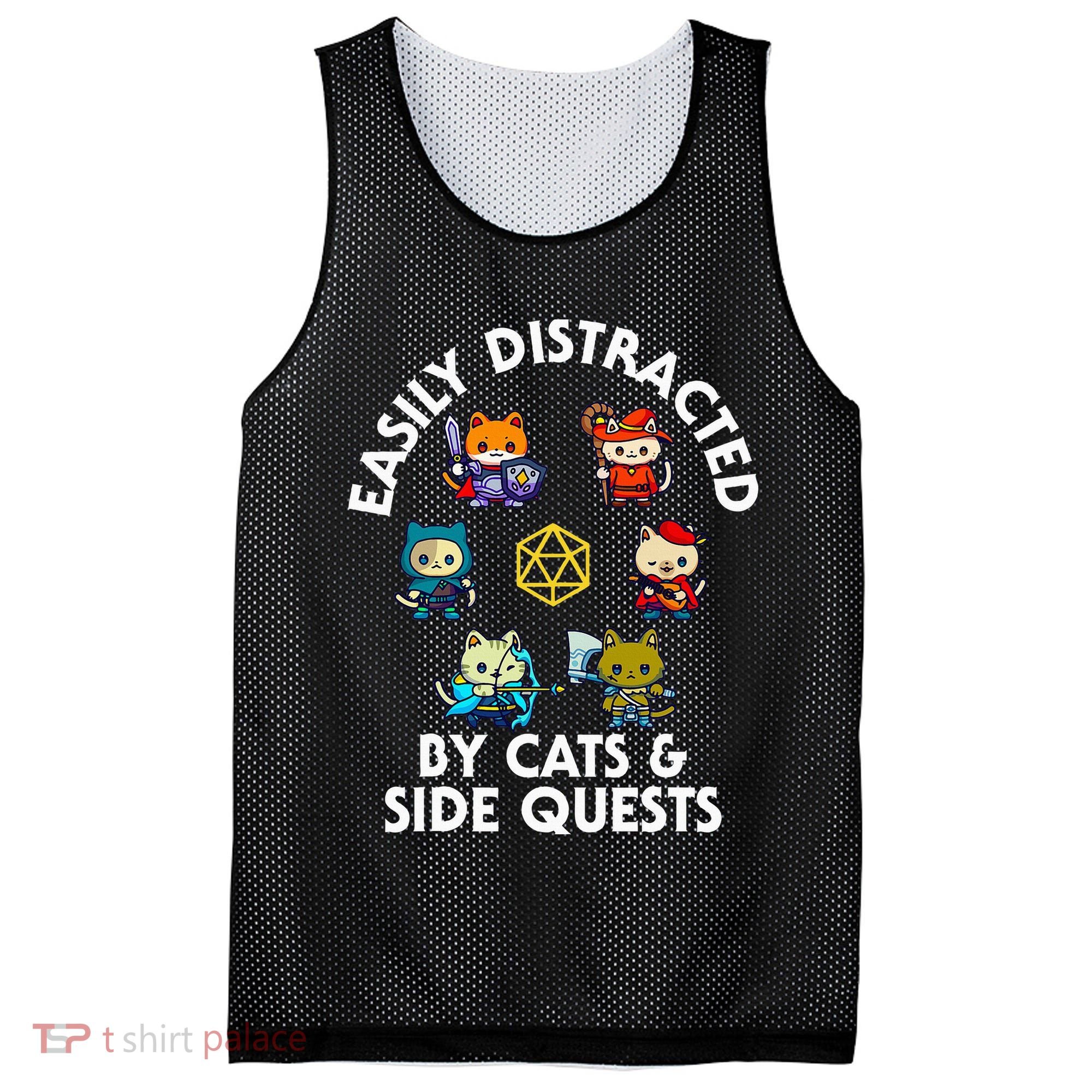 Rpg Gamer Cats Side Quests D20 Dice Nerdy Cat Mesh Reversible Basketball Jersey Tank