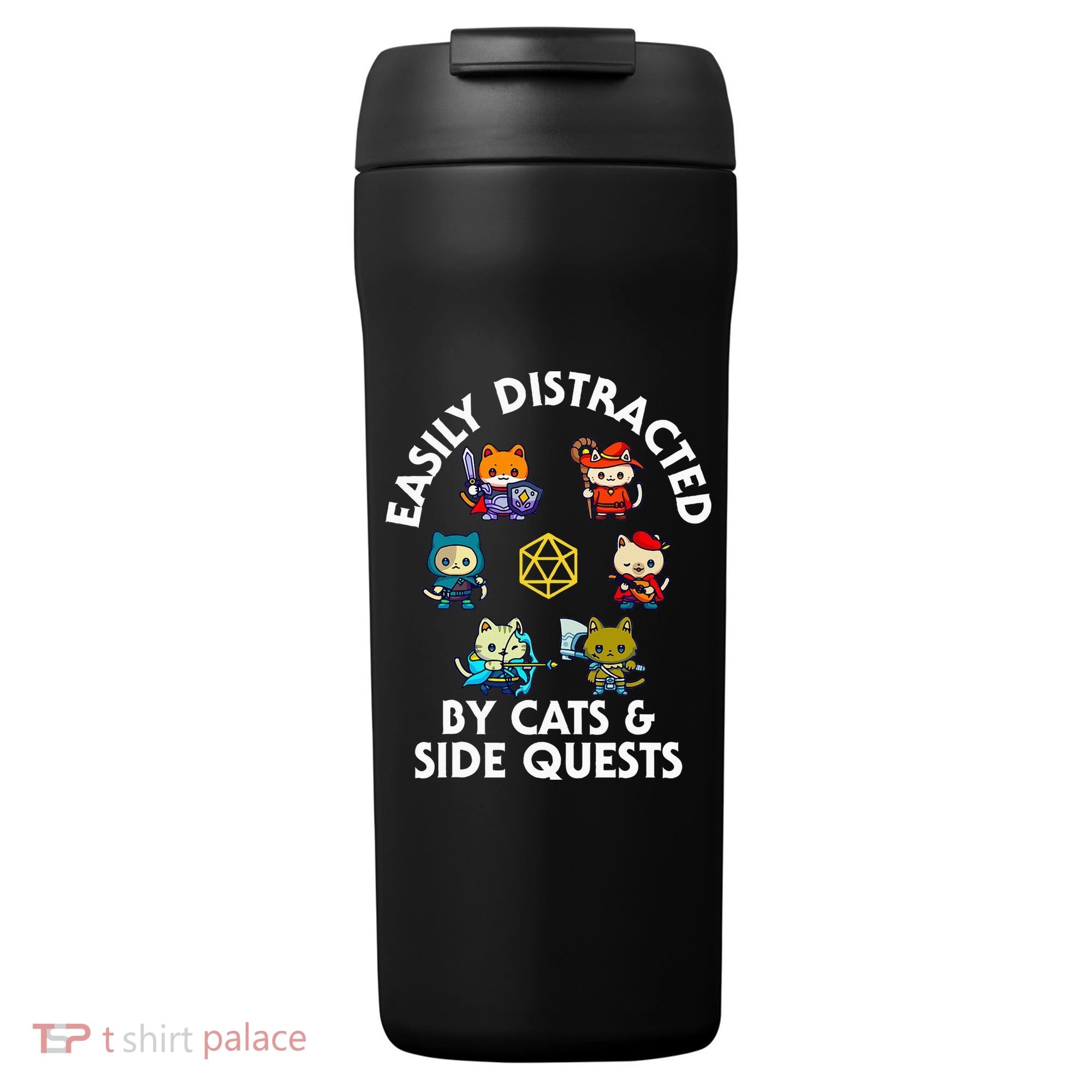 Rpg Gamer Cats Side Quests D20 Dice Nerdy Cat 24oz Duet Stainless Steel Tumbler