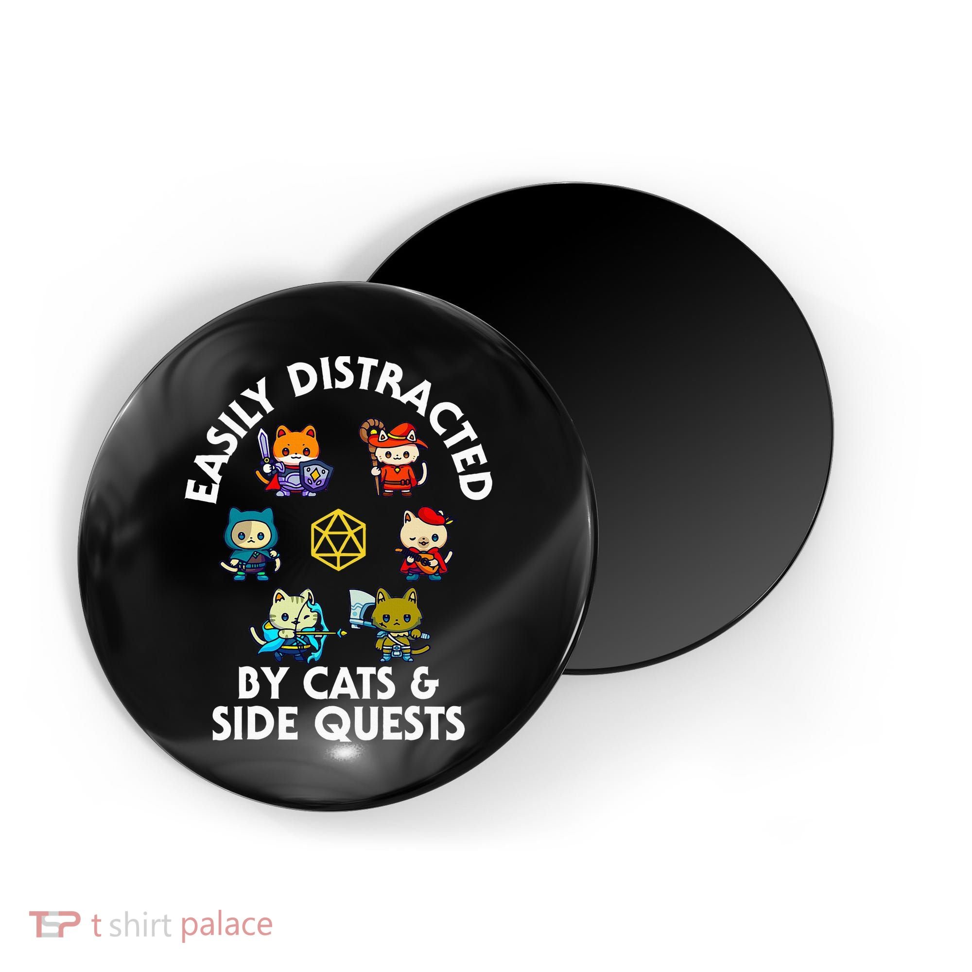 Rpg Gamer Cats Side Quests D20 Dice Nerdy Cat Magnet