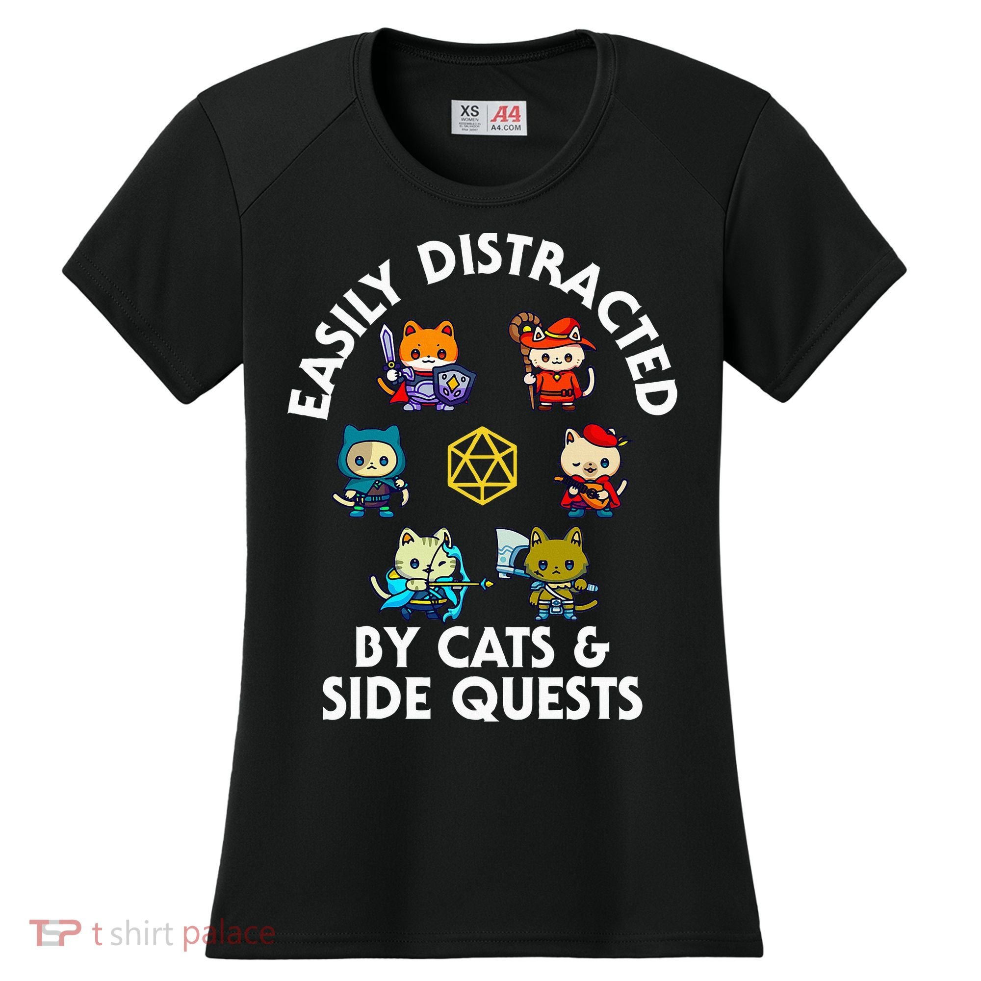 Rpg Gamer Cats Side Quests D20 Dice Nerdy Cat Women's Cooling Performance Crew T-Shirt