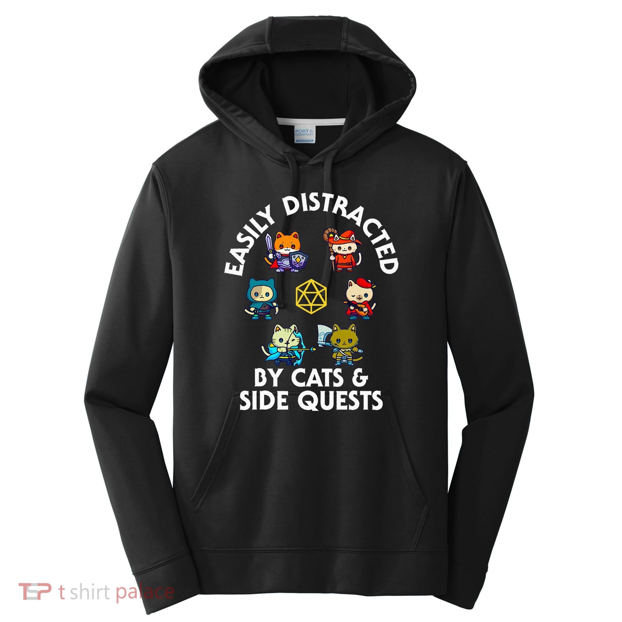 Rpg Gamer Cats Side Quests D20 Dice Nerdy Cat Performance Fleece Hoodie