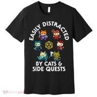 Rpg Gamer Cats Side Quests D20 Dice Nerdy Cat Premium T-Shirt thumb 0