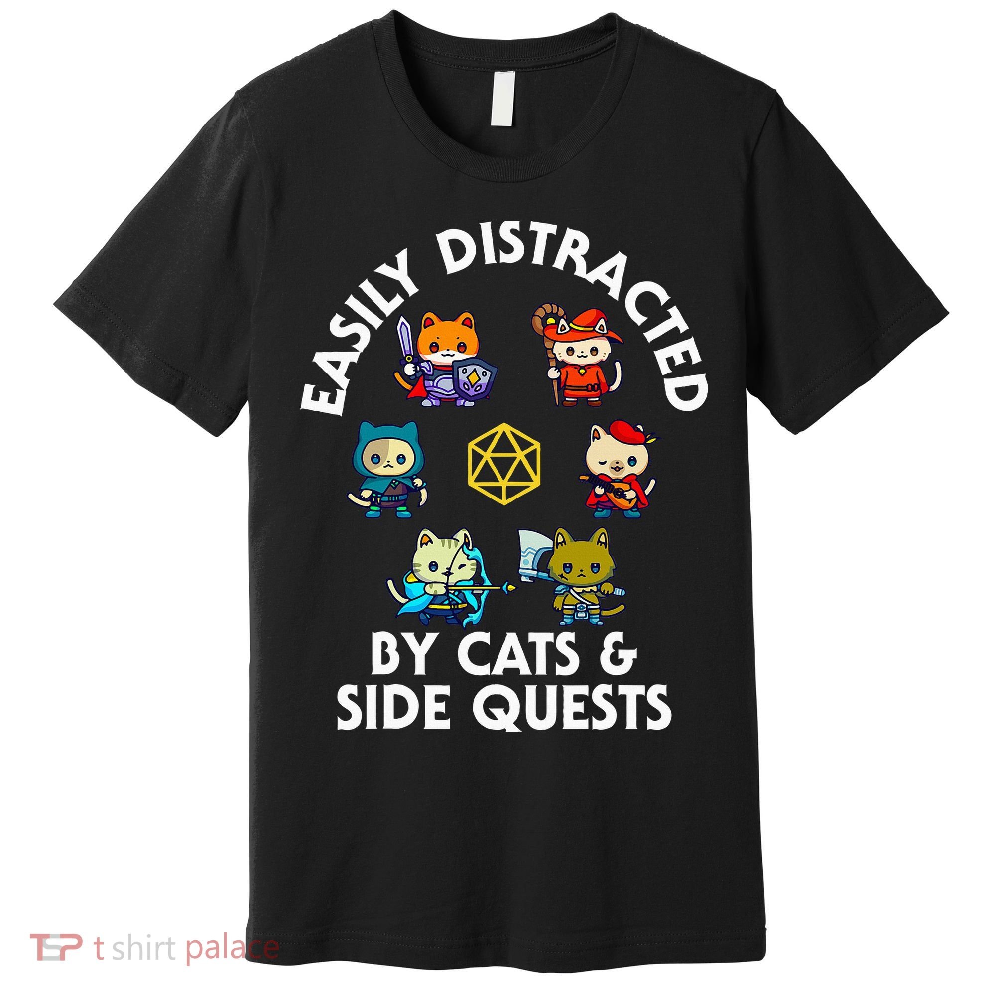 Rpg Gamer Cats Side Quests D20 Dice Nerdy Cat Premium T-Shirt