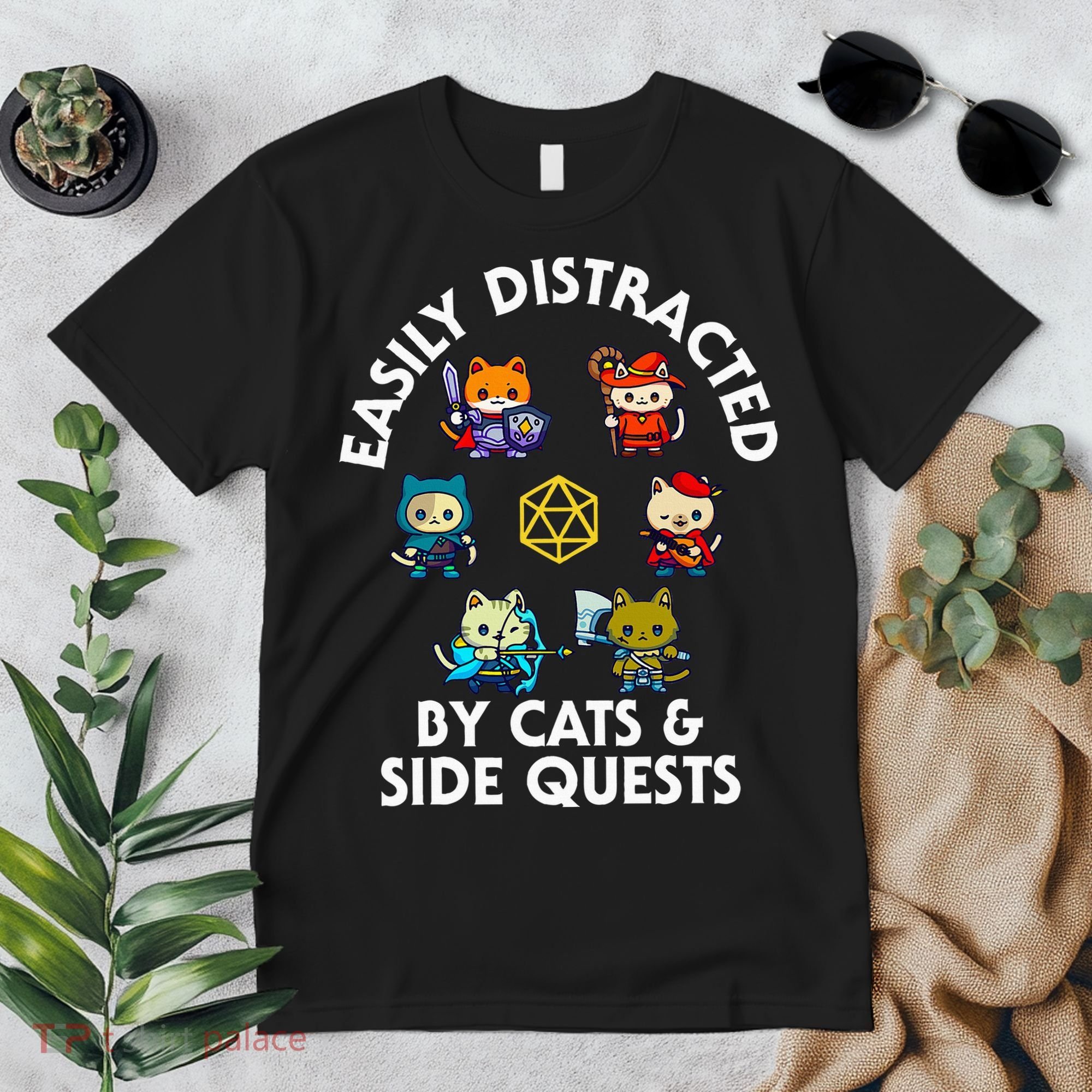 Rpg Gamer Cats Side Quests D20 Dice Nerdy Cat Premium T-Shirt