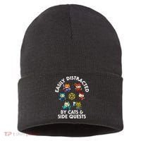 Rpg Gamer Cats Side Quests D20 Dice Nerdy Cat Sustainable Knit Beanie thumb 0