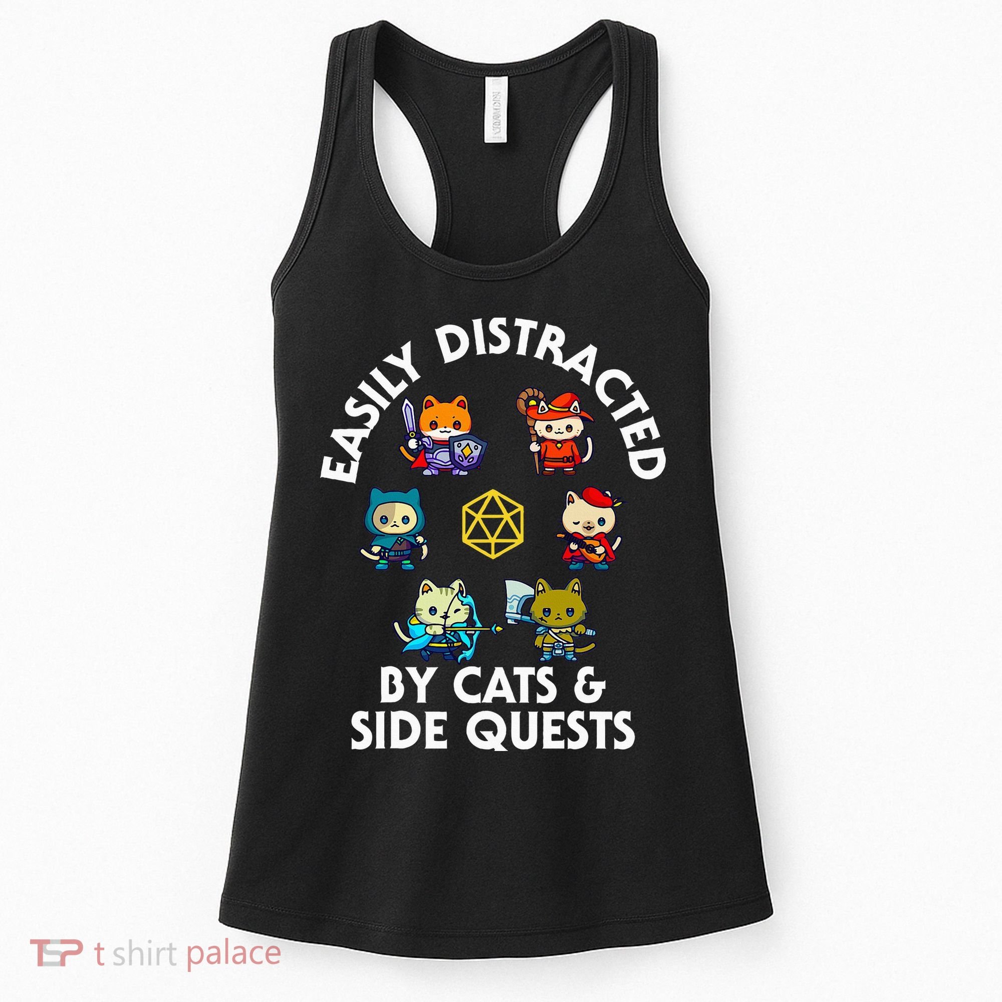 Rpg Gamer Cats Side Quests D20 Dice Nerdy Cat Women's Tank Top