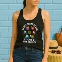 Rpg Gamer Cats Side Quests D20 Dice Nerdy Cat Women's Tank Top thumb 2