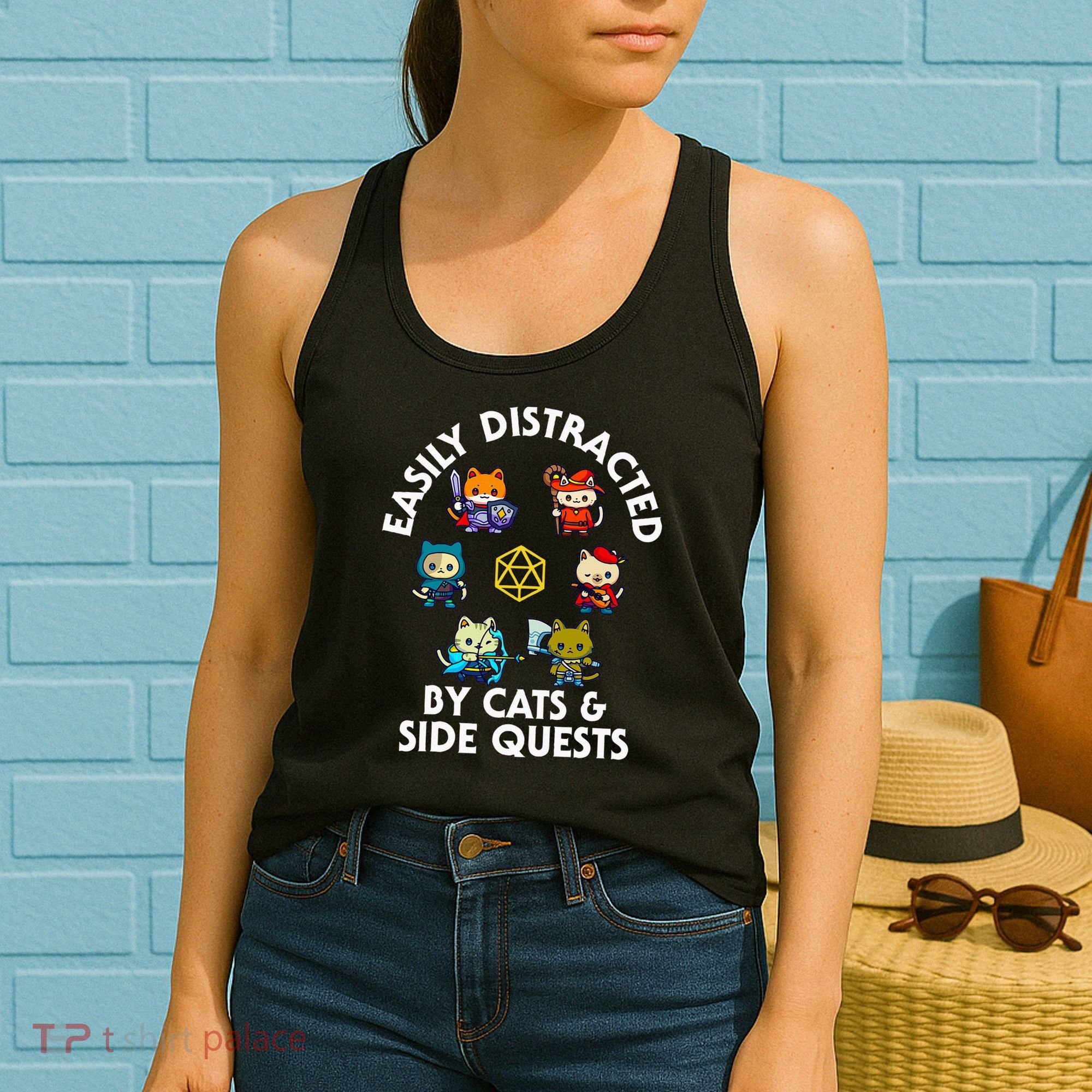 Rpg Gamer Cats Side Quests D20 Dice Nerdy Cat Women's Tank Top