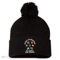 Rpg Gamer Cats Side Quests D20 Dice Nerdy Cat Pom Pom 12in Knit Beanie thumb 0