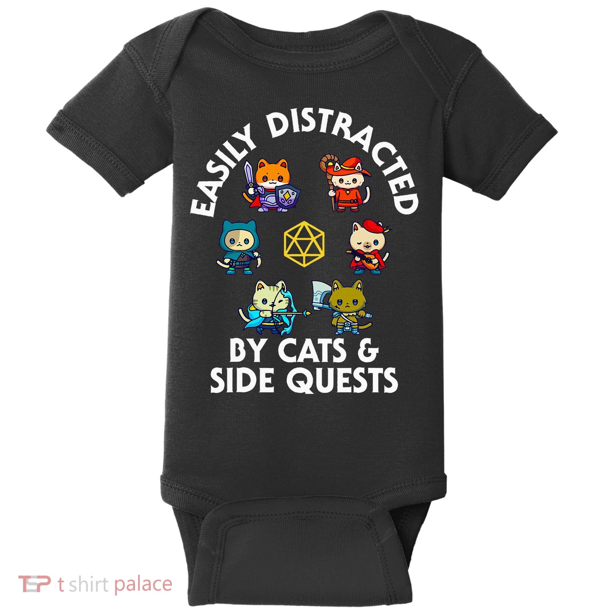 Rpg Gamer Cats Side Quests D20 Dice Nerdy Cat Baby Bodysuit