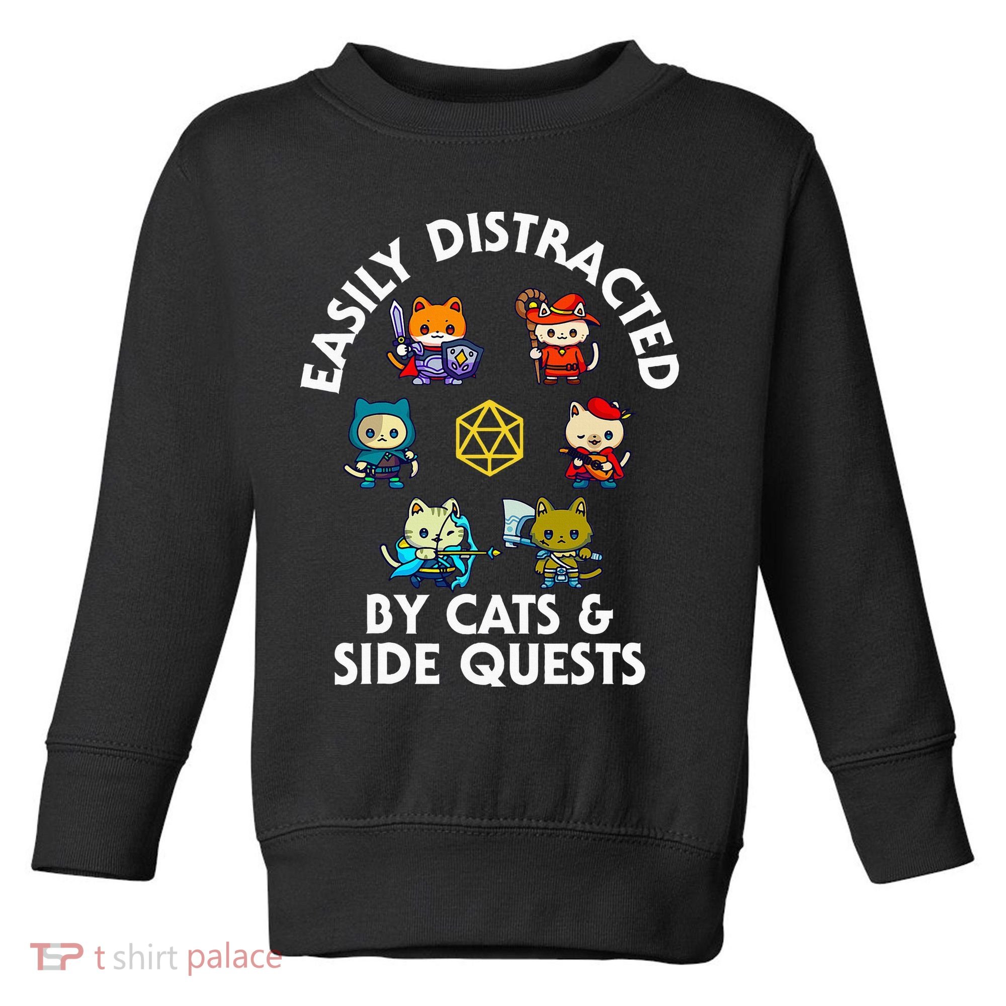 Rpg Gamer Cats Side Quests D20 Dice Nerdy Cat Toddler Sweatshirt