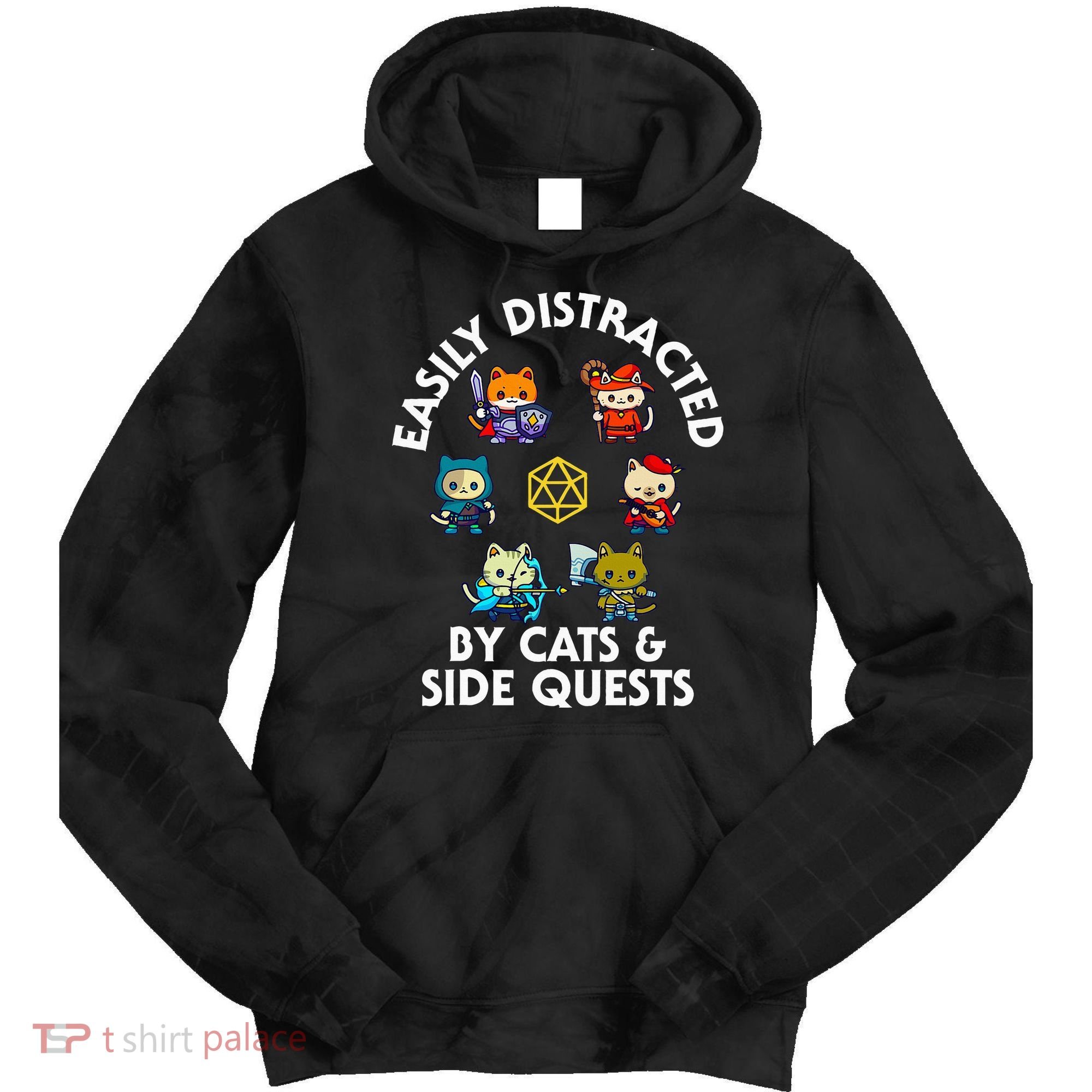 Rpg Gamer Cats Side Quests D20 Dice Nerdy Cat Tie Dye Hoodie