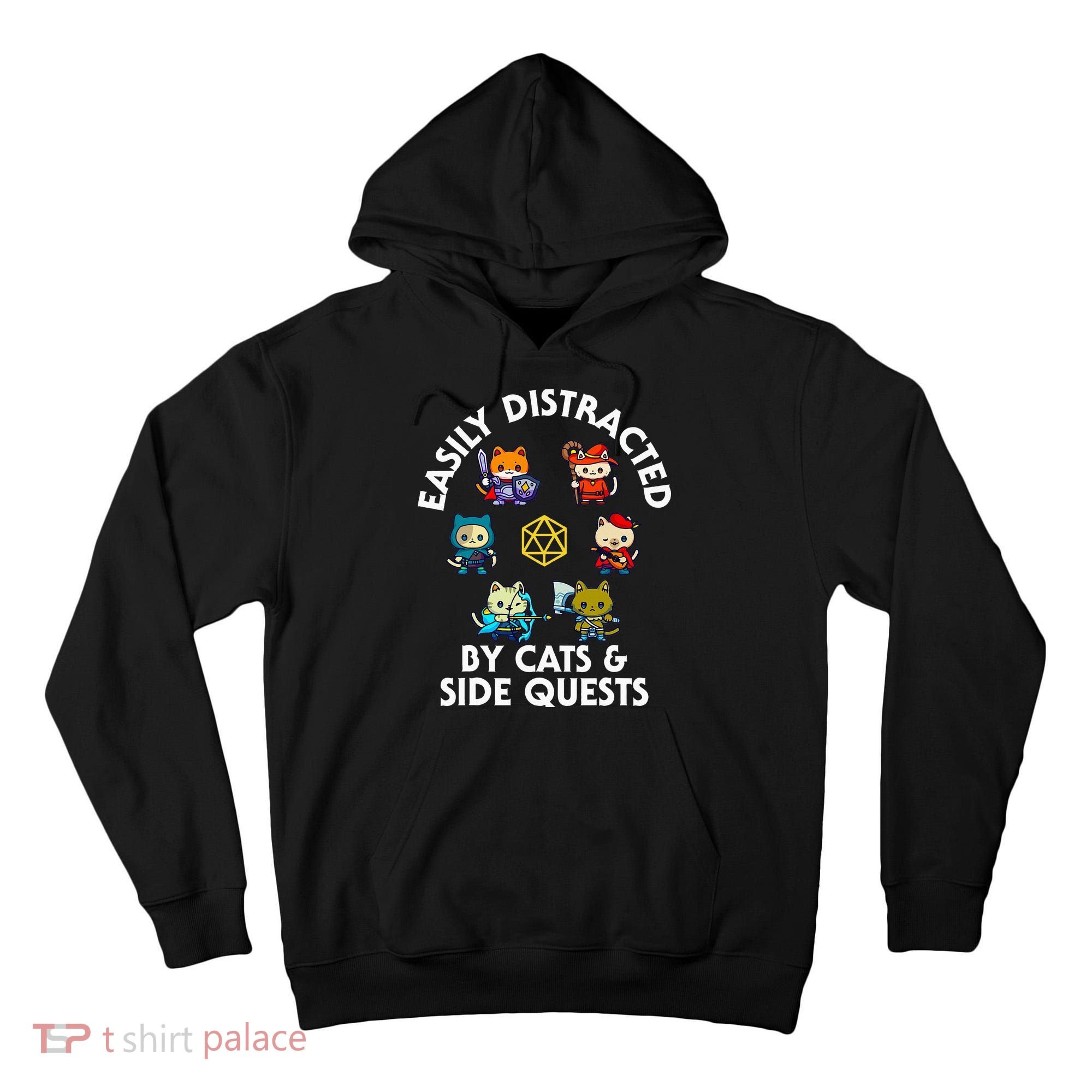 Rpg Gamer Cats Side Quests D20 Dice Nerdy Cat Tall Hoodie