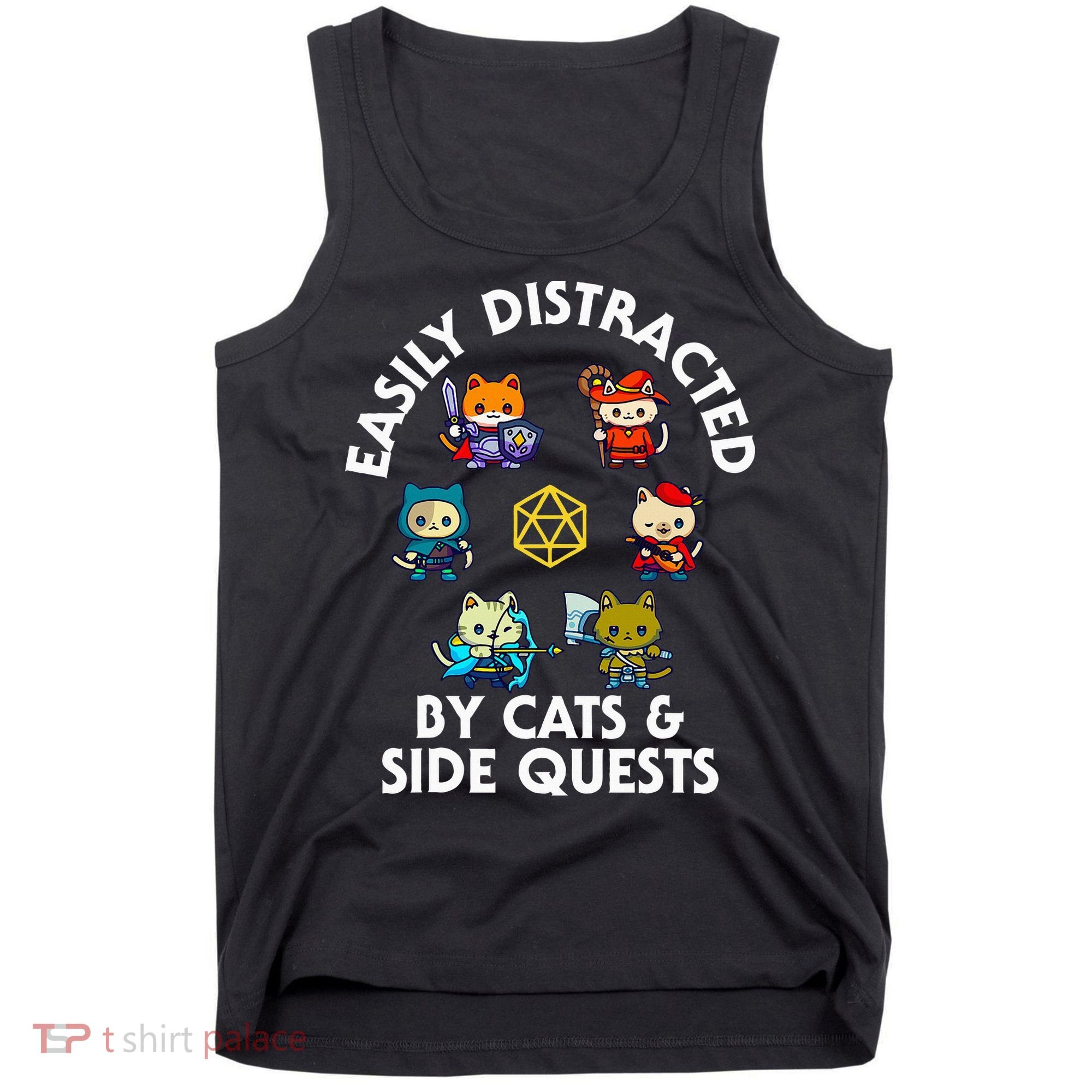 Rpg Gamer Cats Side Quests D20 Dice Nerdy Cat Tank Top