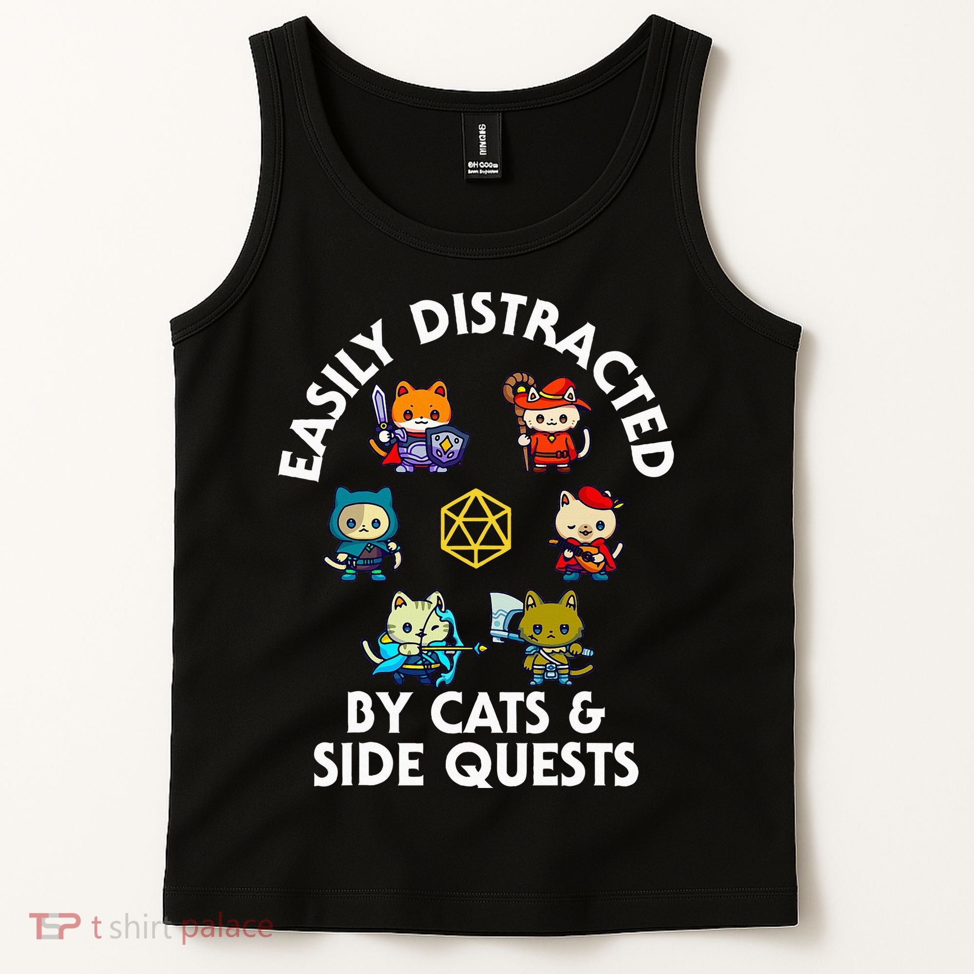 Rpg Gamer Cats Side Quests D20 Dice Nerdy Cat Tank Top