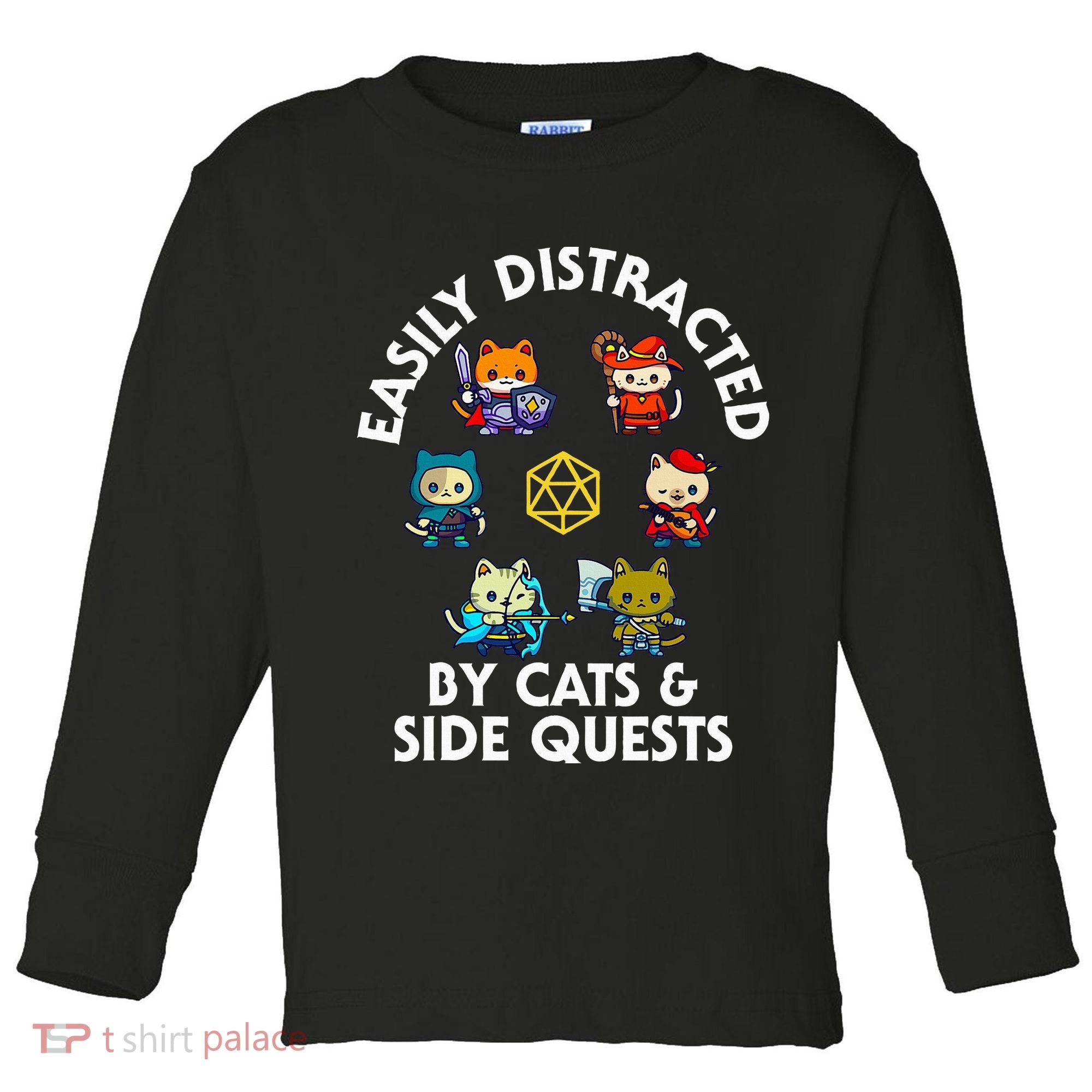 Rpg Gamer Cats Side Quests D20 Dice Nerdy Cat Toddler Long Sleeve Shirt