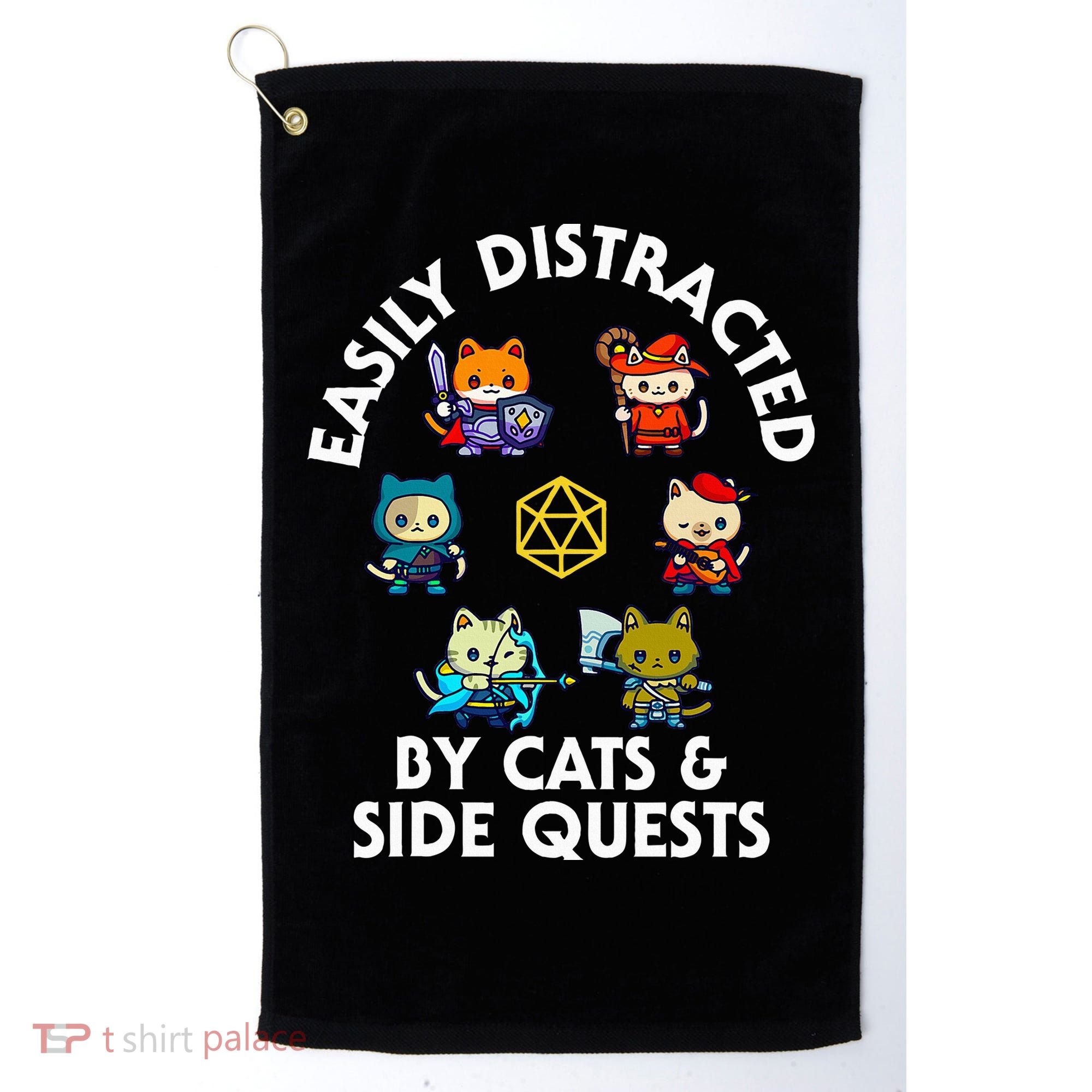 Rpg Gamer Cats Side Quests D20 Dice Nerdy Cat Golf Towel