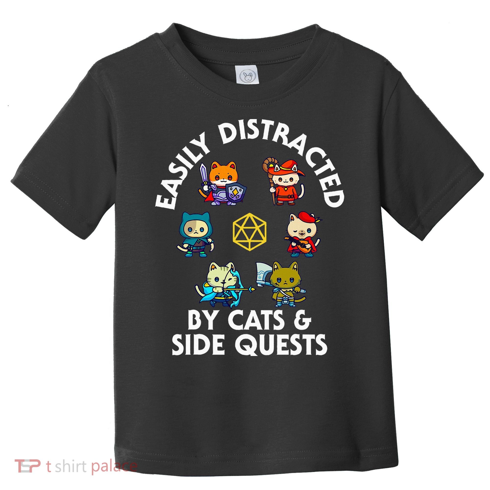 Rpg Gamer Cats Side Quests D20 Dice Nerdy Cat Toddler T-Shirt
