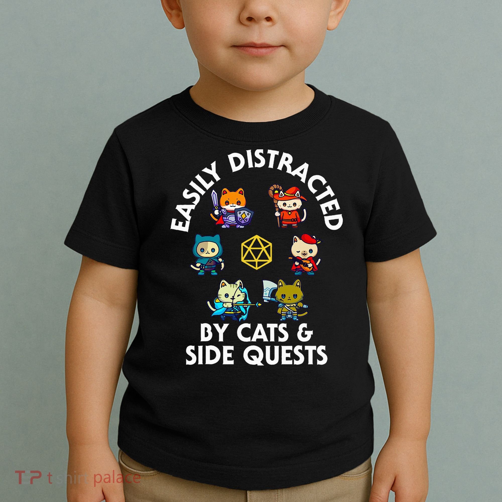 Rpg Gamer Cats Side Quests D20 Dice Nerdy Cat Toddler T-Shirt