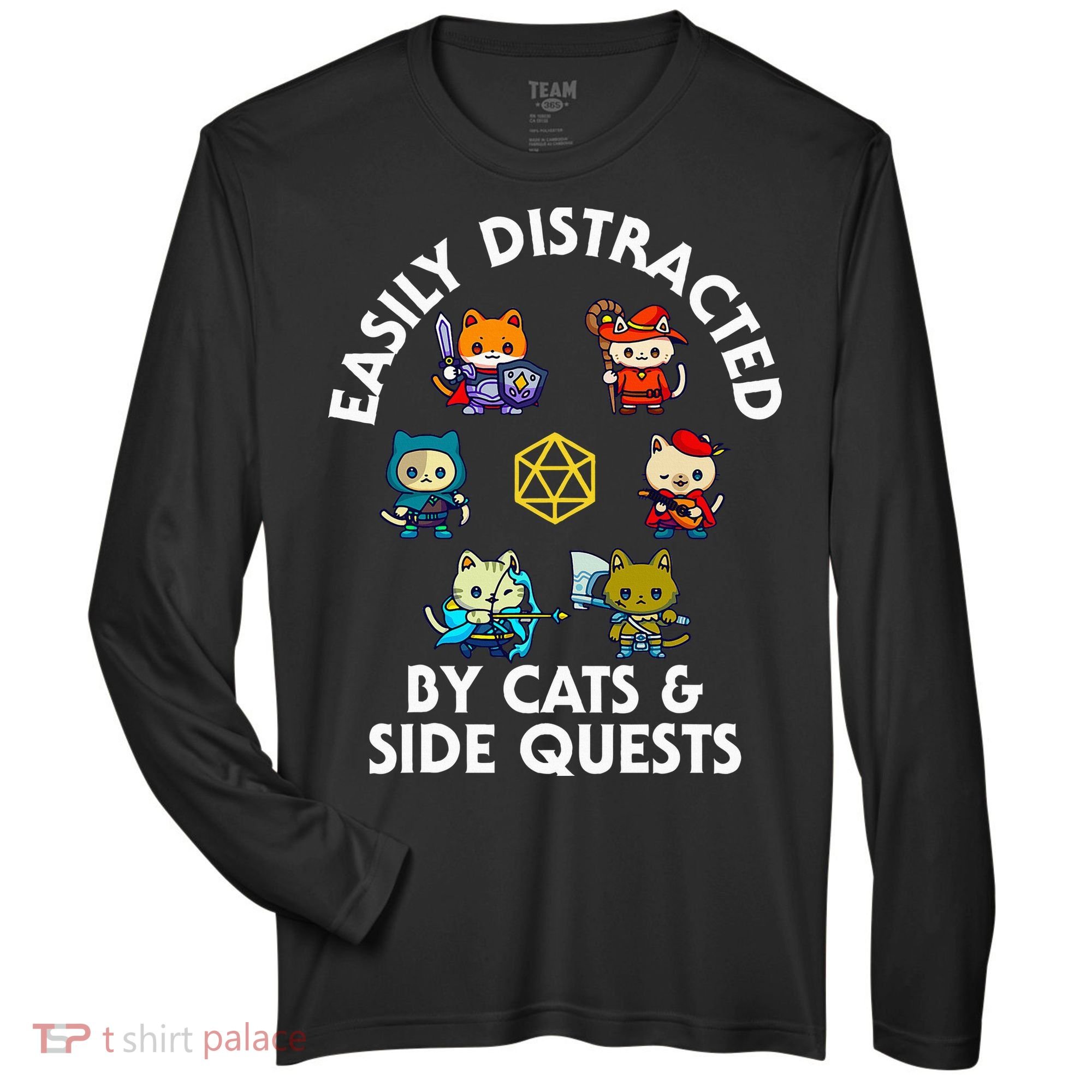 Rpg Gamer Cats Side Quests D20 Dice Nerdy Cat Zone Performance Long-Sleeve T-Shirt