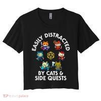 Rpg Gamer Cats Side Quests D20 Dice Nerdy Cat Women's Crop Top Tee thumb 0