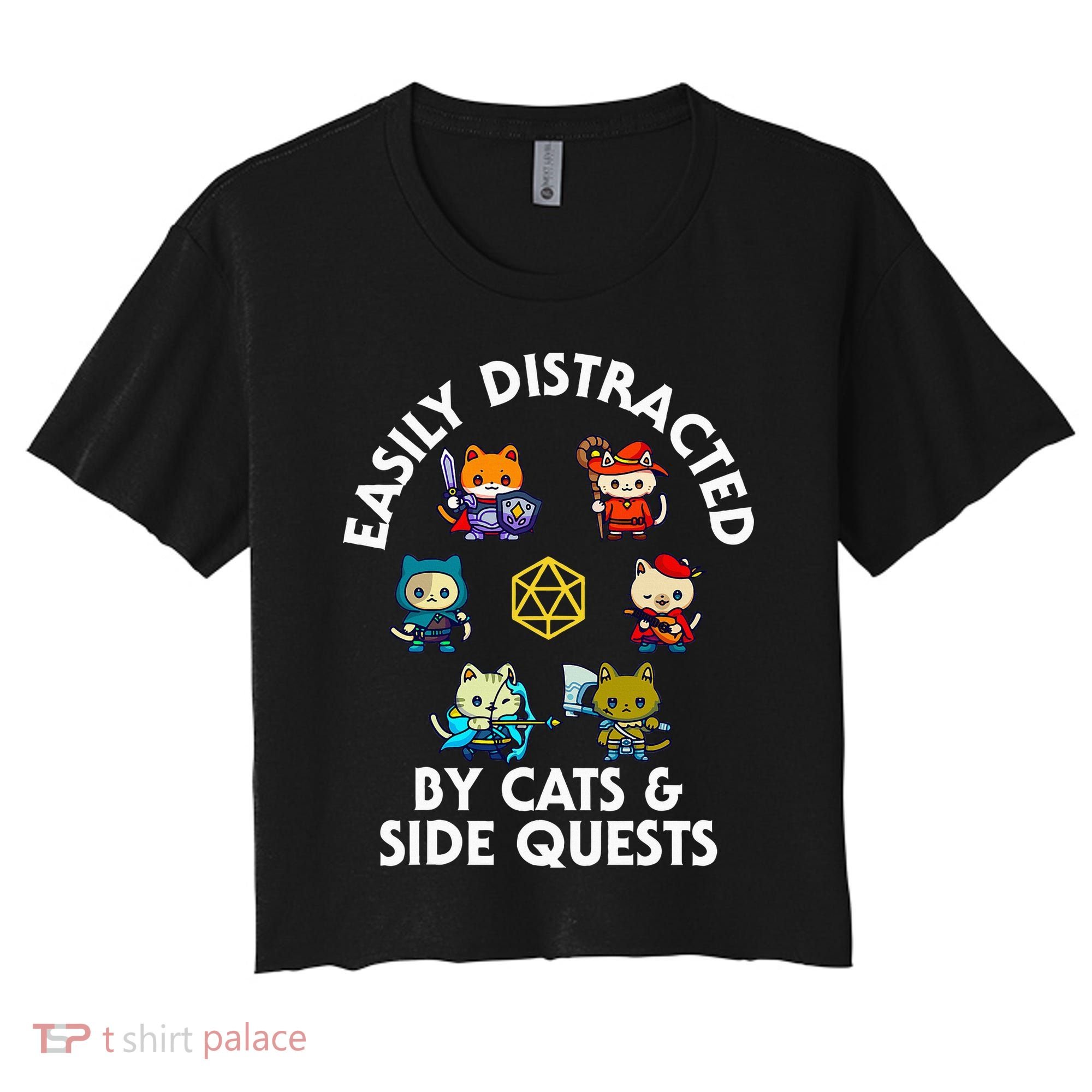 Rpg Gamer Cats Side Quests D20 Dice Nerdy Cat Women's Crop Top Tee
