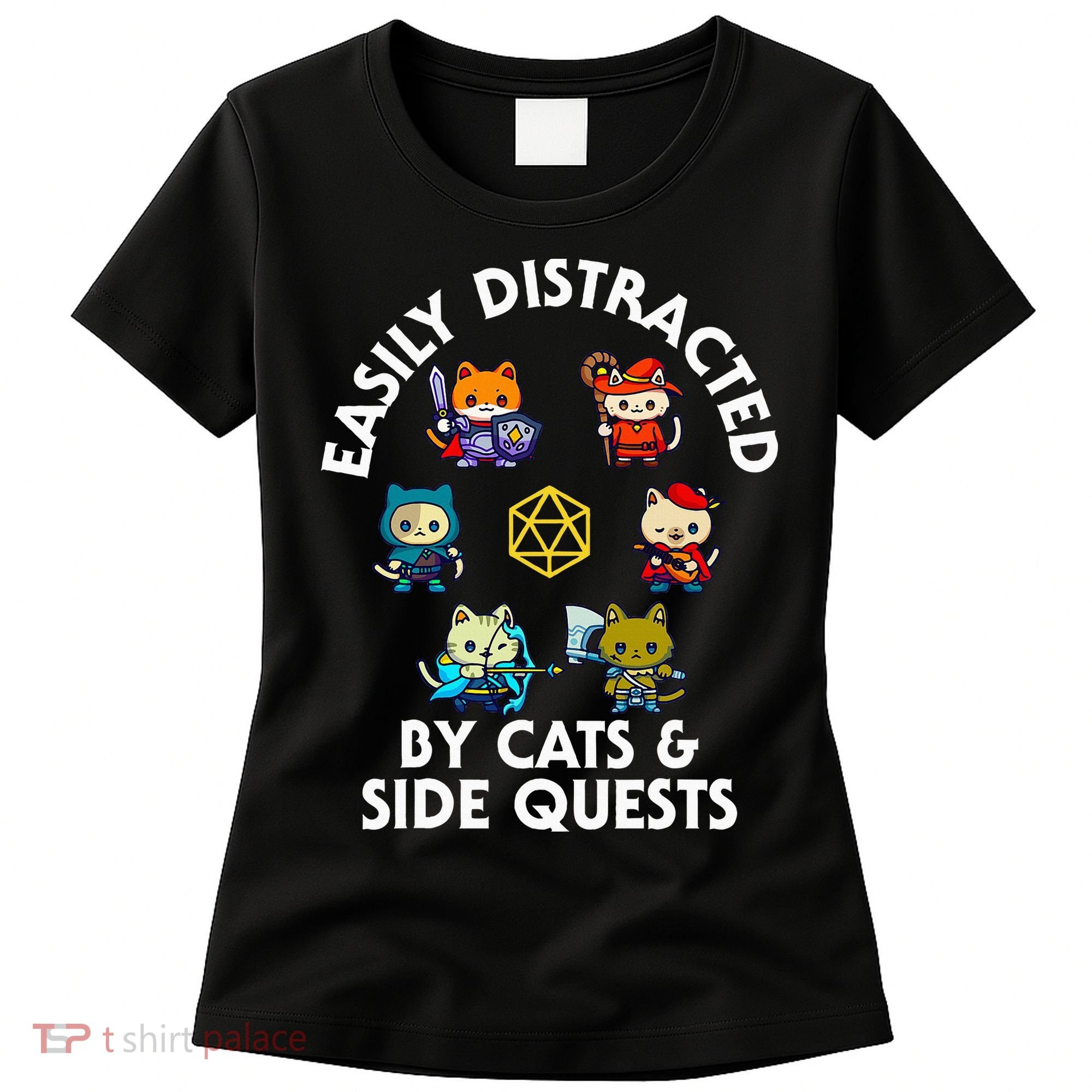 Rpg Gamer Cats Side Quests D20 Dice Nerdy Cat Women's T-Shirt