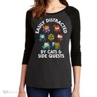Rpg Gamer Cats Side Quests D20 Dice Nerdy Cat Women's Tri-Blend 3/4-Sleeve Raglan Shirt thumb 2