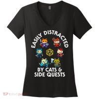 Rpg Gamer Cats Side Quests D20 Dice Nerdy Cat Women's V-Neck T-Shirt thumb 0