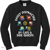 Rpg Gamer Cats Side Quests D20 Dice Nerdy Cat Kids Sweatshirt thumb 0