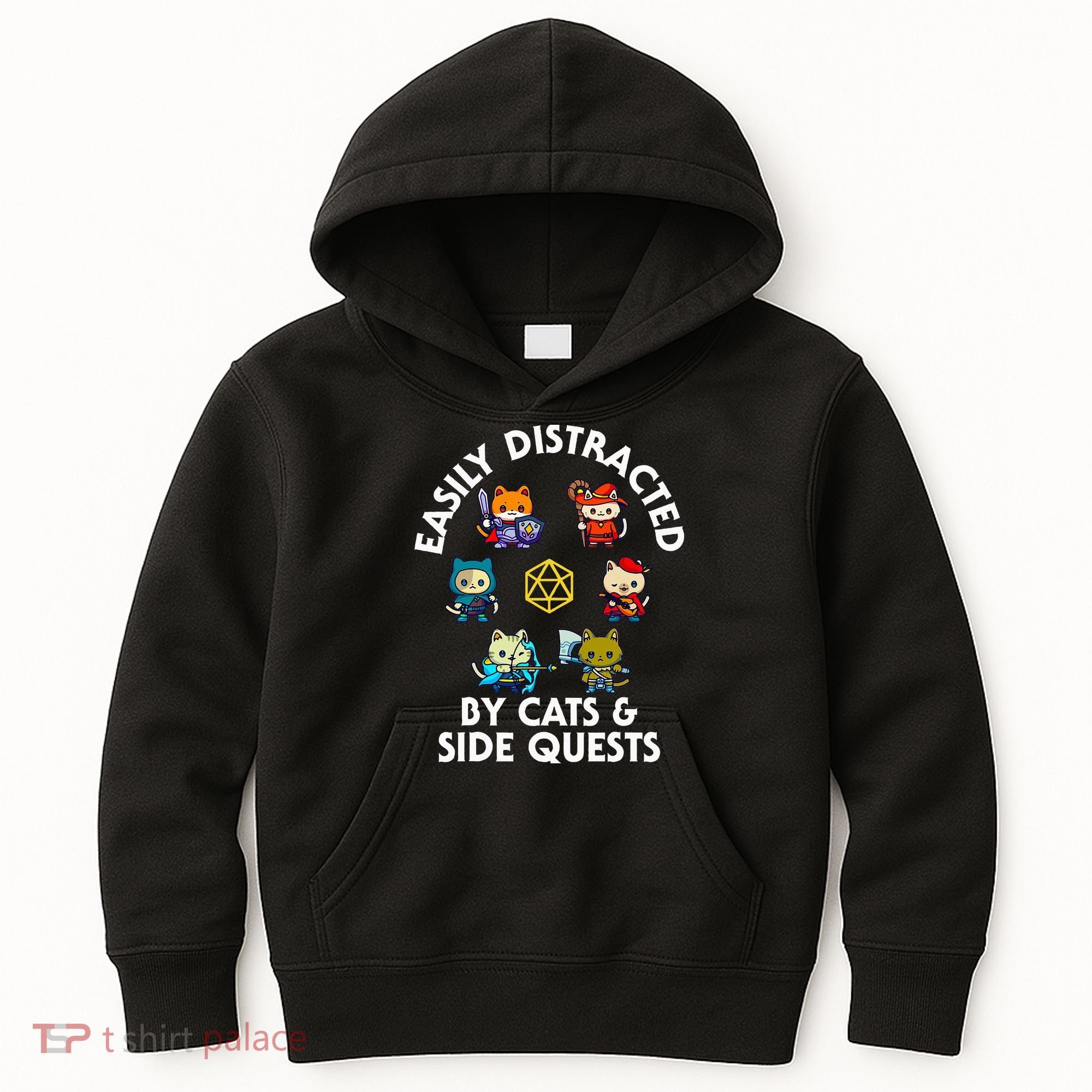 Rpg Gamer Cats Side Quests D20 Dice Nerdy Cat Kids Hoodie