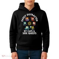 Rpg Gamer Cats Side Quests D20 Dice Nerdy Cat Kids Hoodie thumb 4