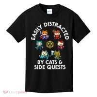 Rpg Gamer Cats Side Quests D20 Dice Nerdy Cat Kids T-Shirt thumb 0