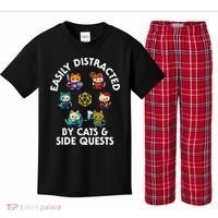 Rpg Gamer Cats Side Quests D20 Dice Nerdy Cat Kids Plaid Pajama Set thumb 0