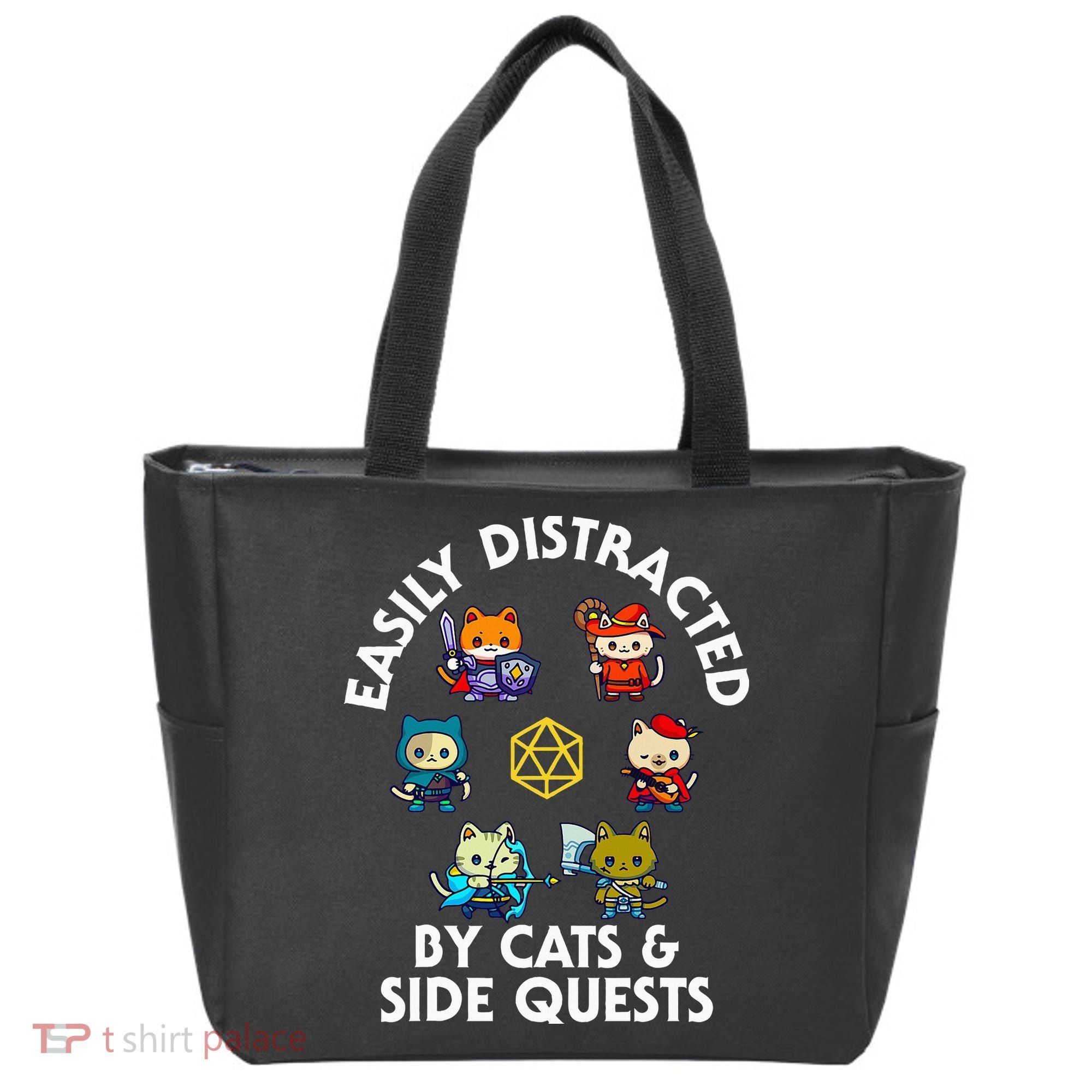 Rpg Gamer Cats Side Quests D20 Dice Nerdy Cat Tote Bag
