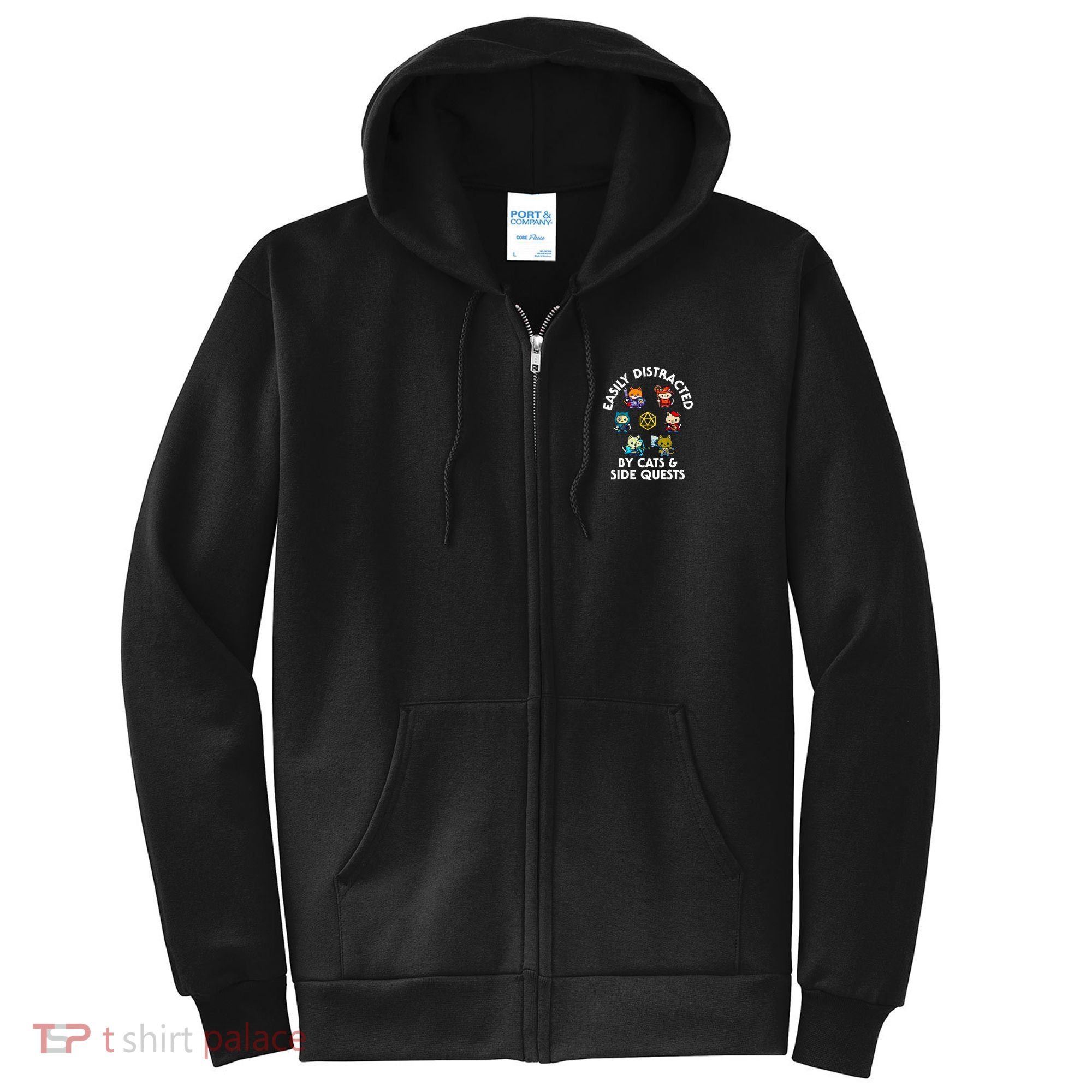 Rpg Gamer Cats Side Quests D20 Dice Nerdy Cat Full Zip Hoodie