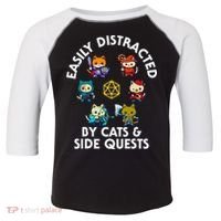 Rpg Gamer Cats Side Quests D20 Dice Nerdy Cat Toddler Fine Jersey T-Shirt thumb 0