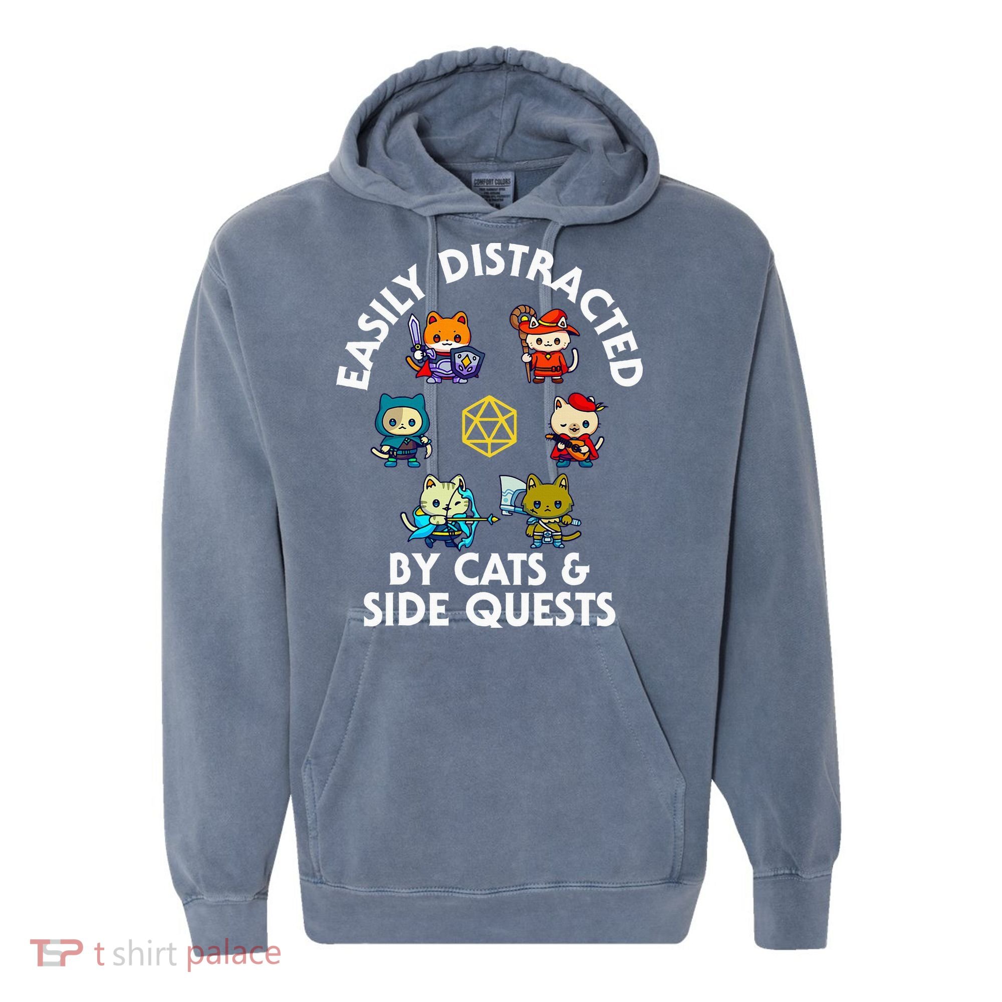 Rpg Gamer Cats Side Quests D20 Dice Nerdy Cat Comfort Colors Garment-Dyed Hooded Sweatshirt