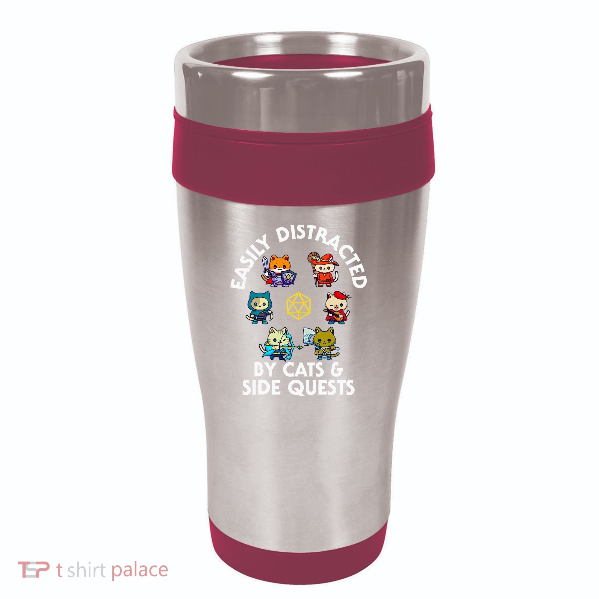 Rpg Gamer Cats Side Quests D20 Dice Nerdy Cat 16oz Travel Tumbler