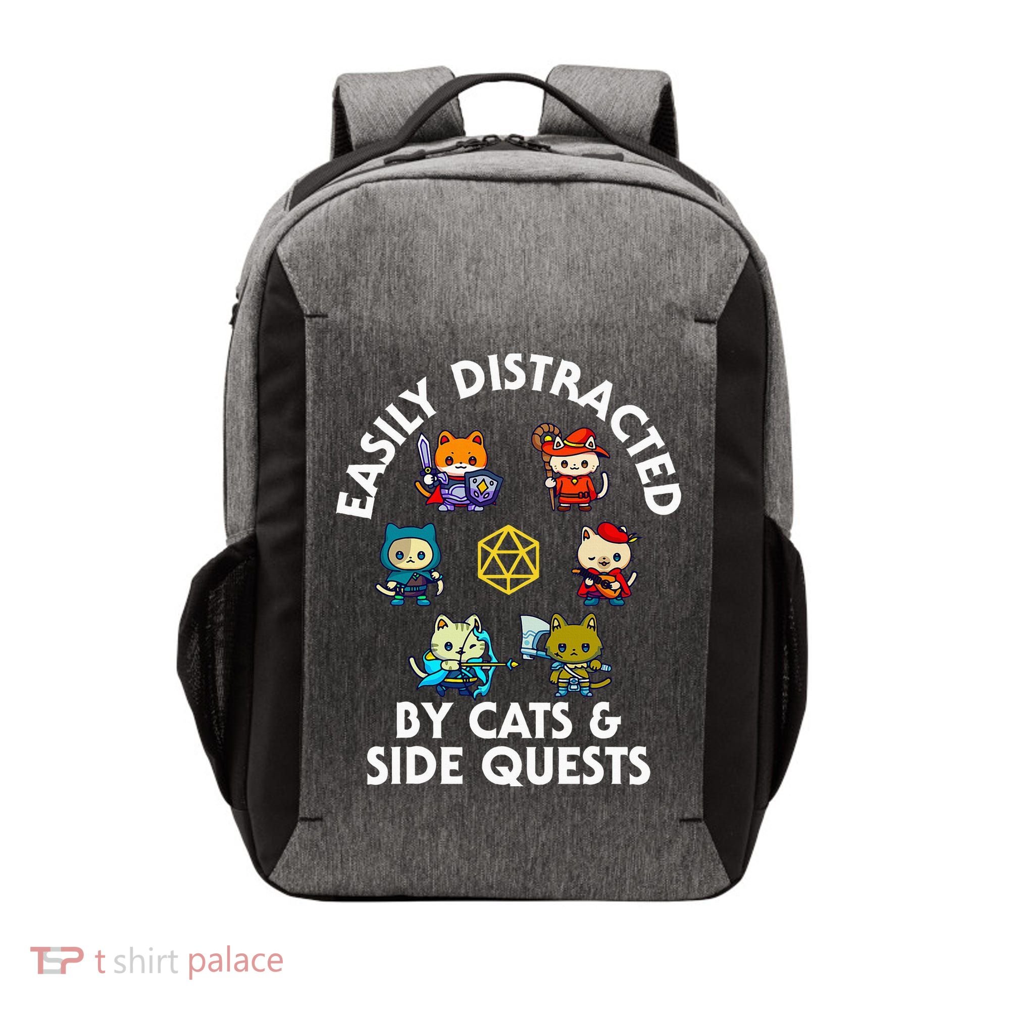 Rpg Gamer Cats Side Quests D20 Dice Nerdy Cat Vector Backpack