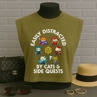 Rpg Gamer Cats Side Quests D20 Dice Nerdy Cat Garment-Dyed Women's Muscle Tee thumb 3