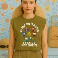 Rpg Gamer Cats Side Quests D20 Dice Nerdy Cat Garment-Dyed Women's Muscle Tee thumb 4
