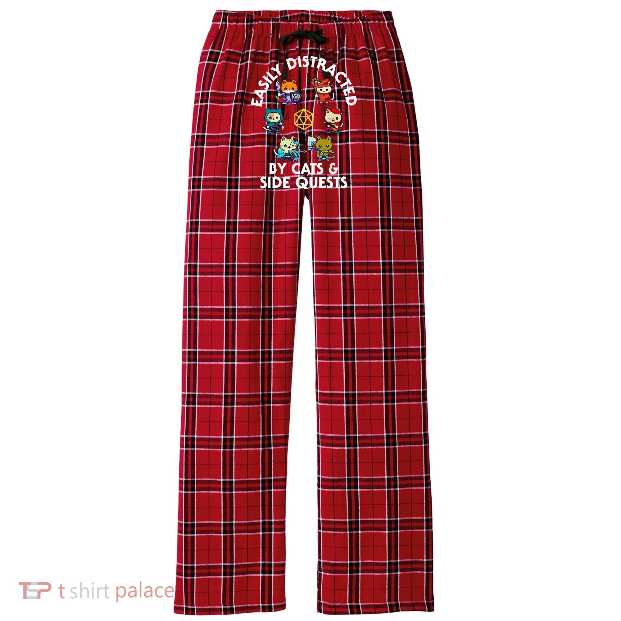 Rpg Gamer Cats Side Quests D20 Dice Nerdy Cat Women's Flannel Plaid Pajama Pants