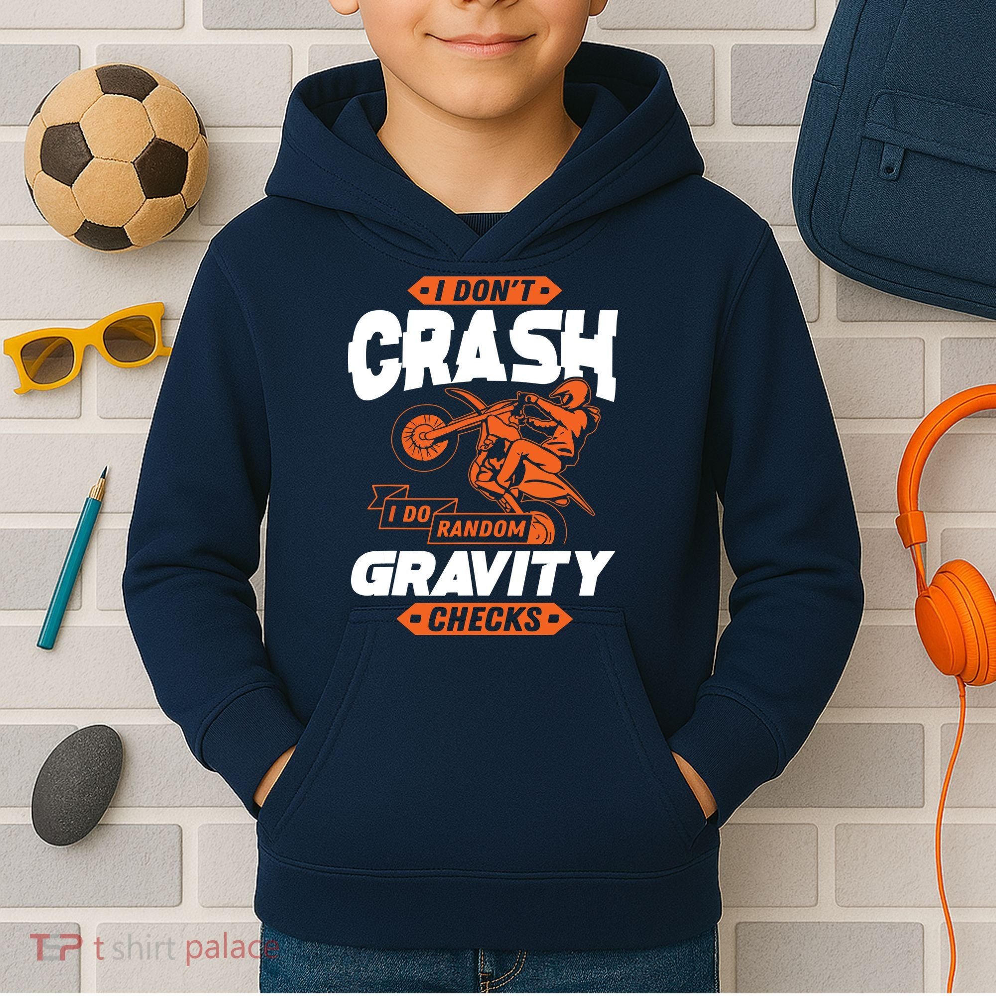 Random Gravity Checks Motocross Dirt Bike Kids Hoodie