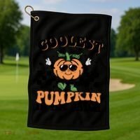 Retro Groovy Coolest Pumpkin In The Patch Halloween Autumn Cool Gift Golf Towel thumb 1