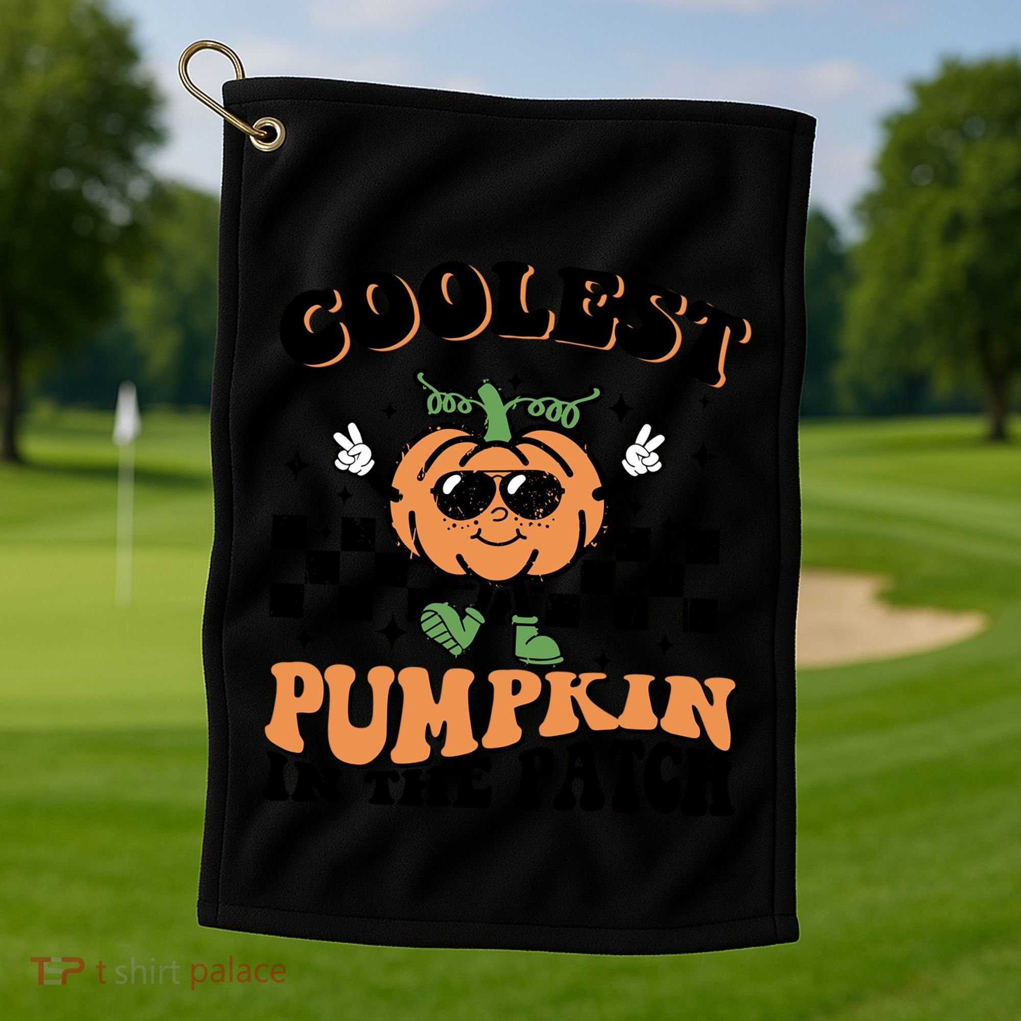Retro Groovy Coolest Pumpkin In The Patch Halloween Autumn Cool Gift Golf Towel
